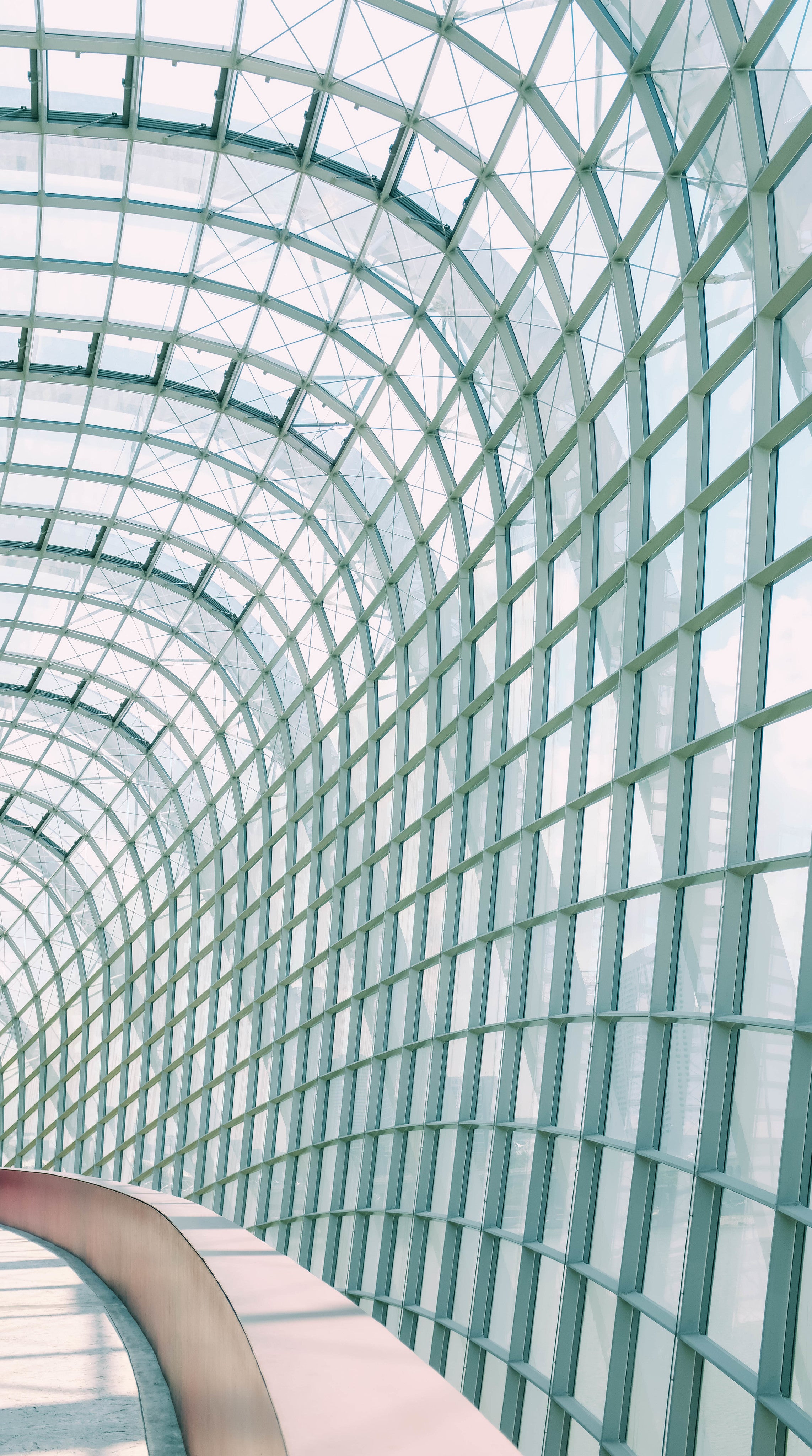 Curved glass walkway installation