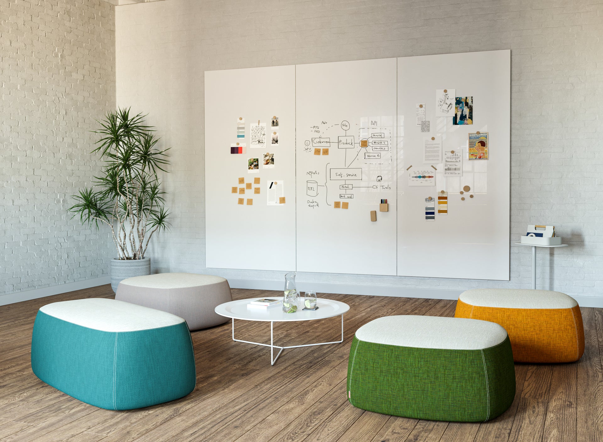 Casual meeting room with Inkana glass whiteboard