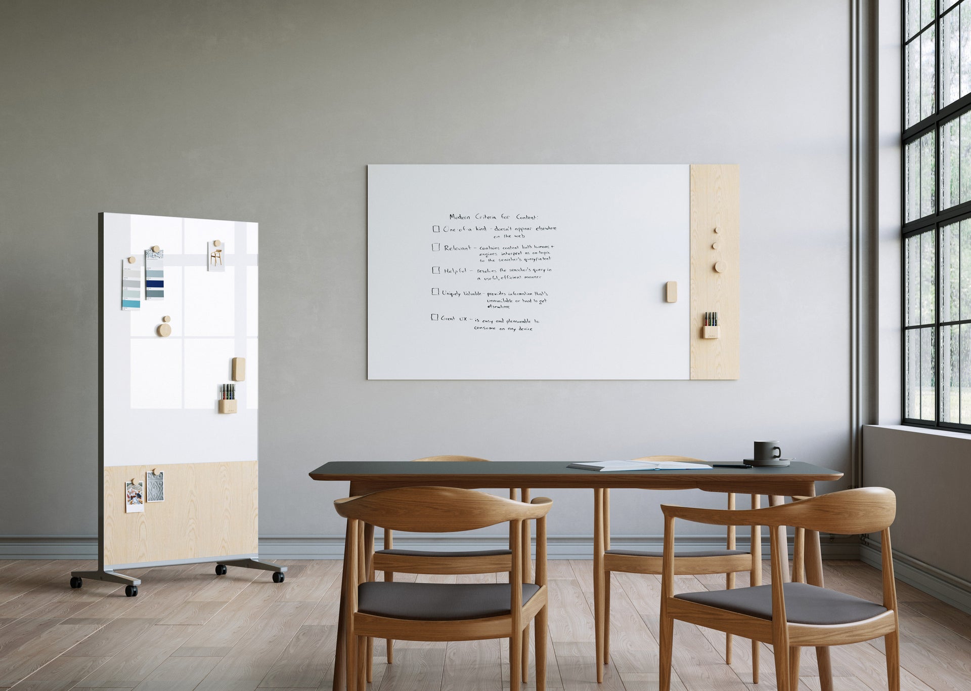 Inkana matte glass whiteboard in industrial loft